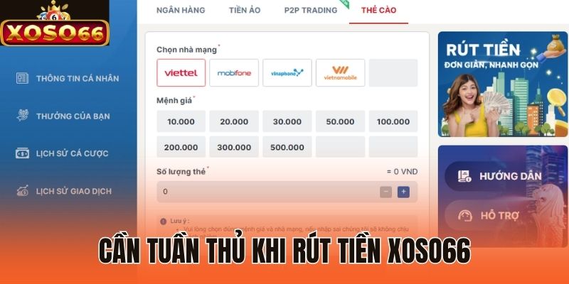 Cần tuần thủ khi rút tiền Xoso66