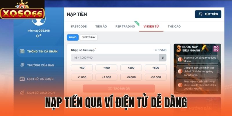 Nạp tiền qua ví điện tử dễ dàng